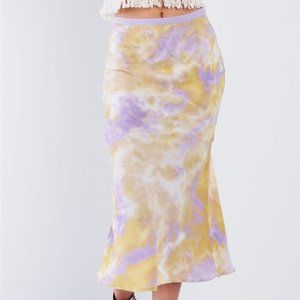 Lavender/Yellow Tie Dye High Waisted Midi Skirt